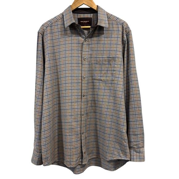 Johnston & Murphy Other - JOHNSTON & MURPHY Blue and Brown Plaid Button Down Long Sleeve Shirt, Size Large